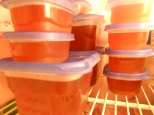 Homemade chicken and vegetable stock.